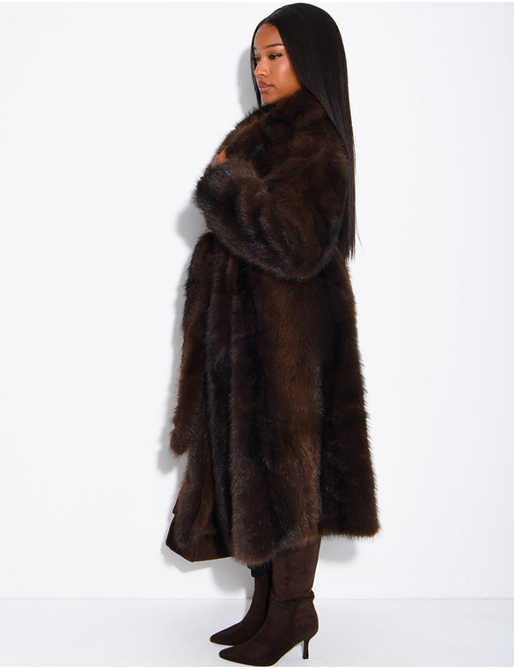 Mia Very long faux fur coat with belt