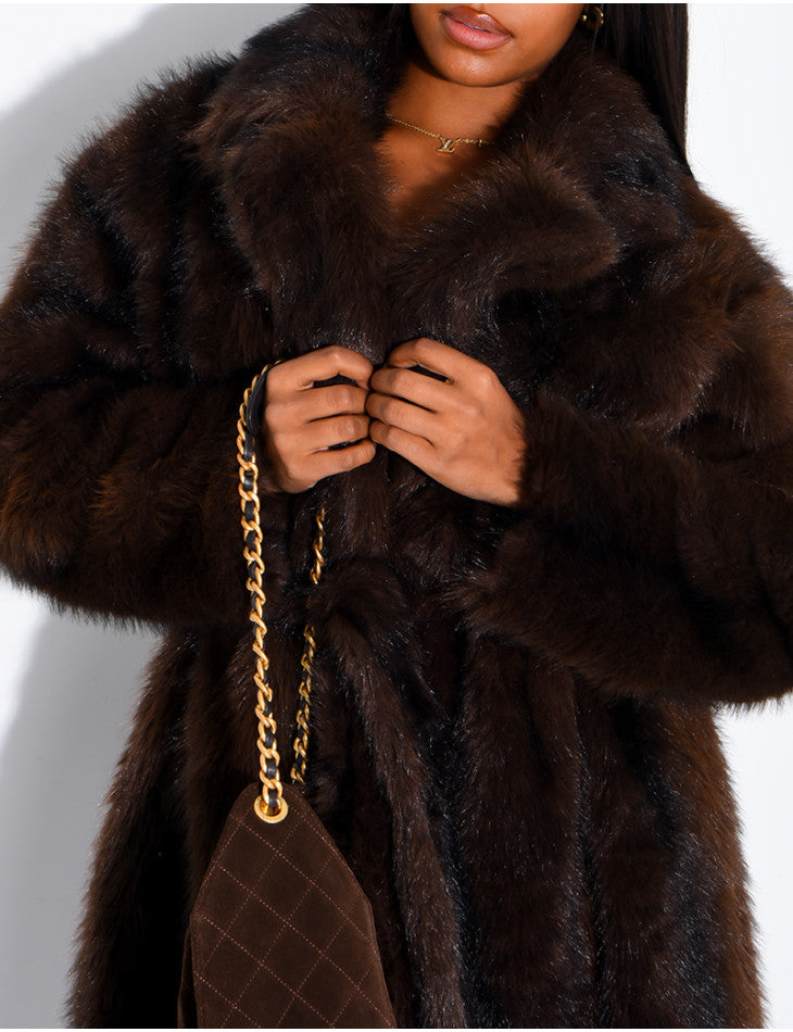 Mia Very long faux fur coat with belt