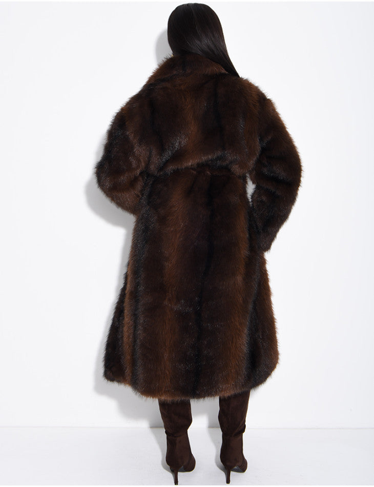 Mia Very long faux fur coat with belt