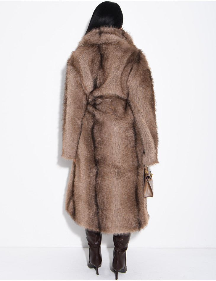 Mia Very long faux fur coat with belt